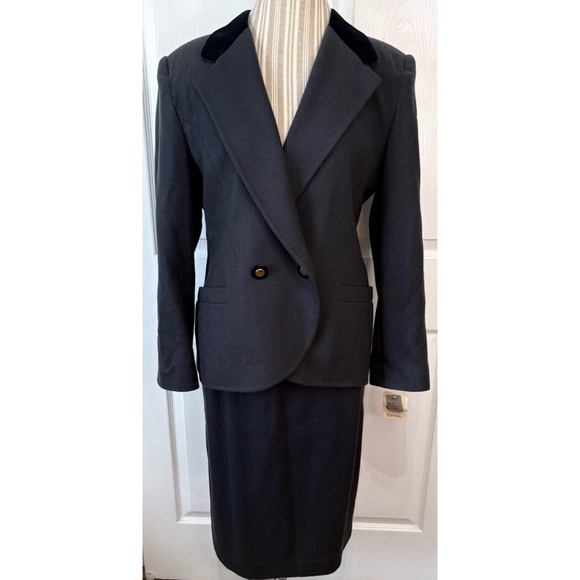 Vintage 80s OLEG CASSINI Gray Wool Equestrian Skirt Suit NWT~Size 12/14